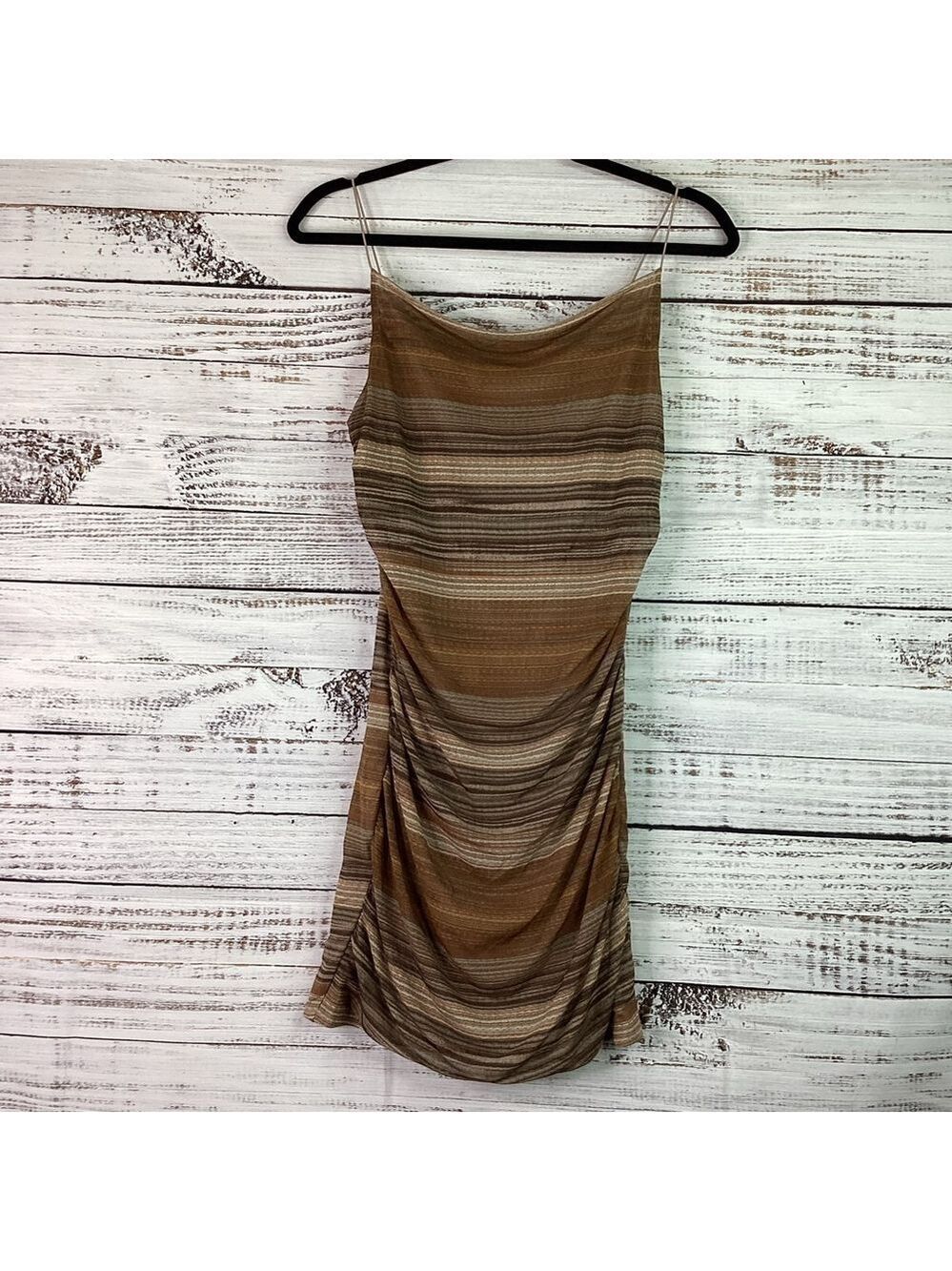 WILD FABLE SIZE S BROWN STRIPE SUMMER FALL DRESS NWT - Picture 4 of 13